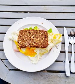 High angle view of food in plate on table