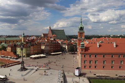 High angle view of buildings in town