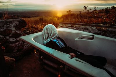 Scenic view of sea at sunset