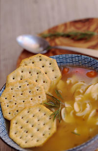 Close-up of bread in plate