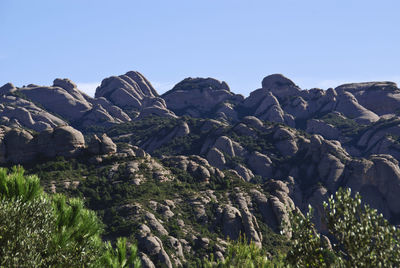 Rock formations on landscape against clear sky