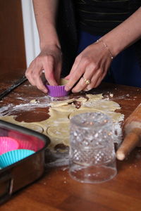 Cropped hands of woman preparing muffin or cupcake dough