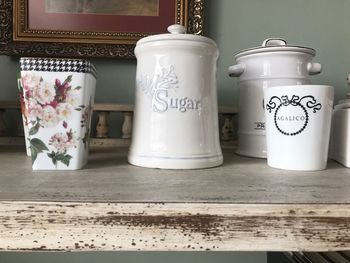 Close-up of text on table