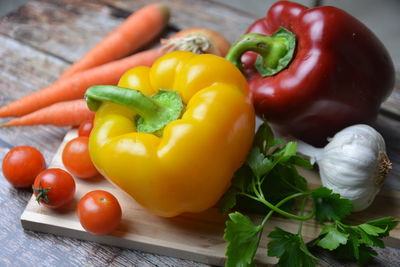 Close-up of bell peppers on table