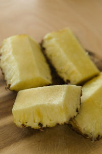 Close-up of cake slice on cutting board