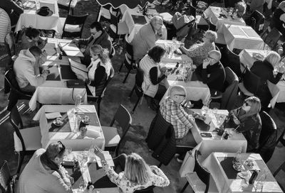 High angle view of people at market stall