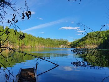 Scenic view of lake against blue sky
