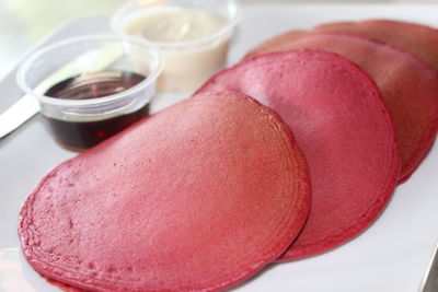 High angle view of dessert in plate on table