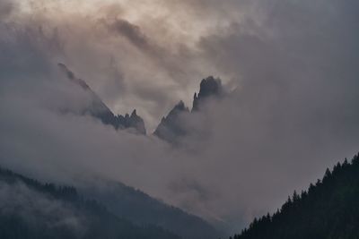 Low angle view of silhouette mountain against sky