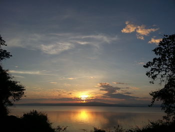 Scenic view of lake against sky during sunset