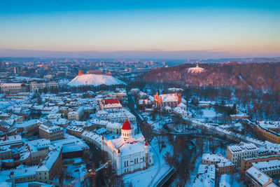 High angle view of townscape against clear sky