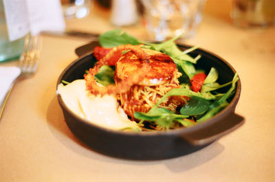 Close-up of meal served in plate
