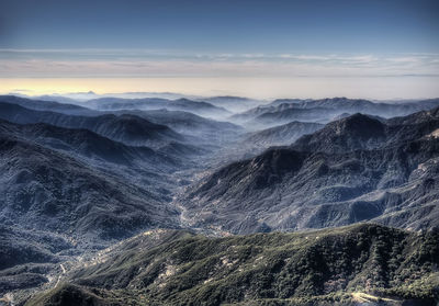 Scenic view of mountains against sky during sunset