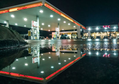 Illuminated street lights at night