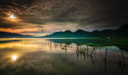 Scenic view of lake against sky during sunset