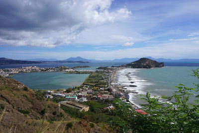 Scenic view of bay against sky