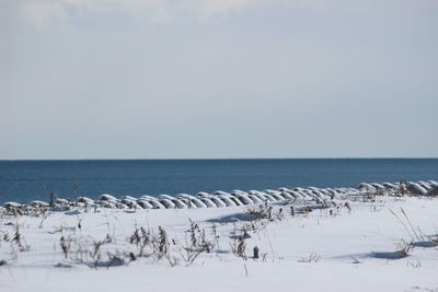 Scenic view of sea against sky during winter