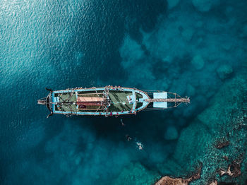 High angle view of boat in sea