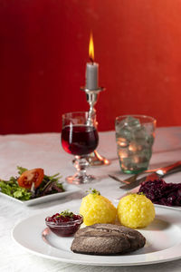 Close-up of fruits served on table