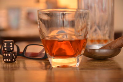 Close-up of beer in glass on table