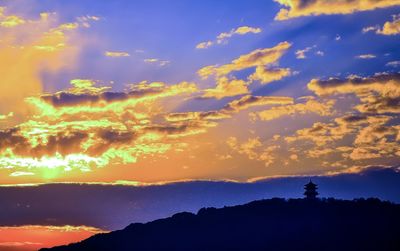 Low angle view of silhouette mountain against sky during sunset