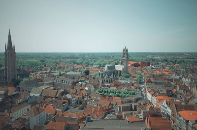 Panoramic aerial view of the beautiful city of bruges, belgium