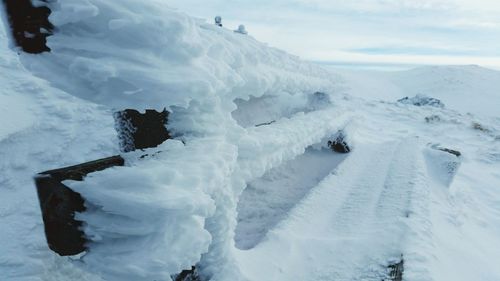 Scenic view of snow covered mountains against sky