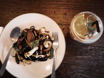 High angle view of ice cream in bowl on table