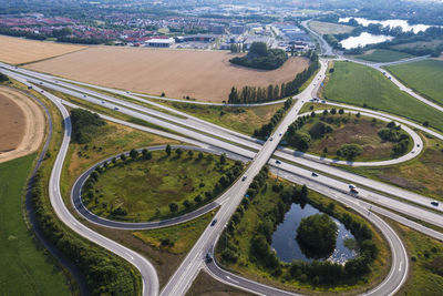 High angle view of road junction