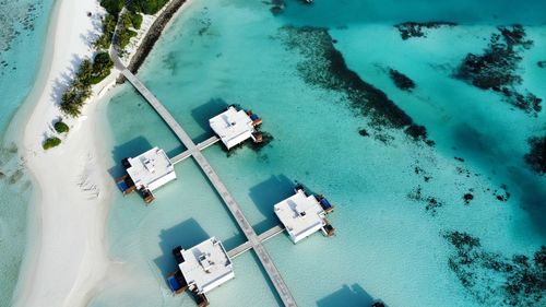 High angle view of boats in sea