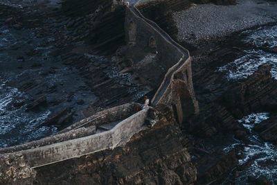 High angle view of river flowing during winter