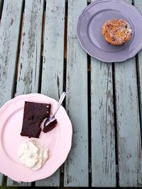 High angle view of desserts in plate on table