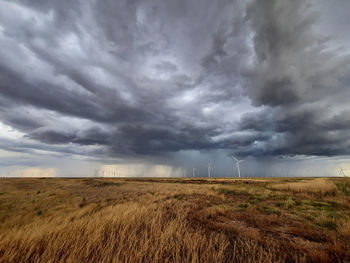 Scenic view of field against cloudy sky