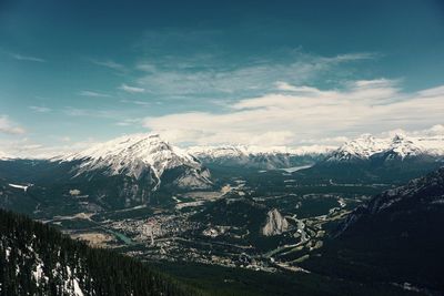 Aerial view of snowcapped mountains against sky