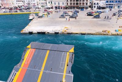 High angle view of boats in sea