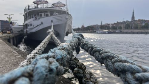 Close-up of rope tied on boat