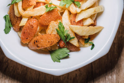 High angle view of meal served in plate