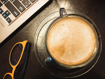 High angle view of coffee on table