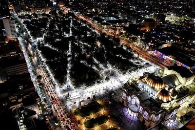 Aerial view of city at night