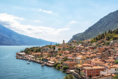 Limone sul garda panoramic view. famous tourist town located in lake garda, italy.