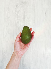 Close-up of hand holding avocado