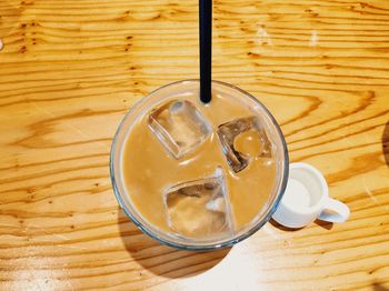 High angle view of coffee on table