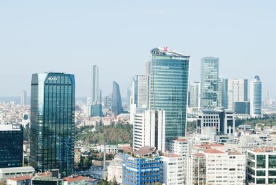 Modern cityscape against clear sky