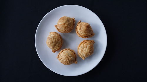 High angle view of breakfast in plate on table