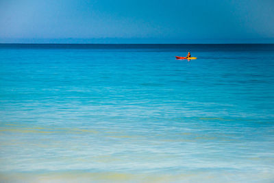 Scenic view of sea against blue sky