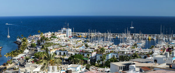 High angle view of cityscape against clear sky