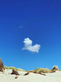 Low angle view of land against blue sky