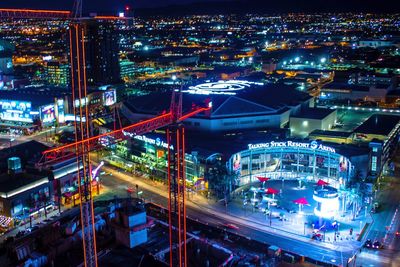 High angle view of city street at night