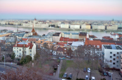 High angle view of buildings in city