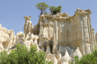 Low angle view of rock formations against sky